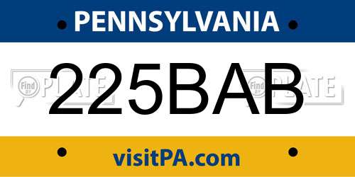 225BAB Pennsylvania License Plate