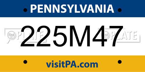 225M47 Pennsylvania License Plate
