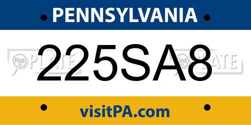225SA8 Pennsylvania License Plate