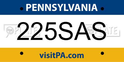 225SAS Pennsylvania License Plate