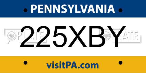 225XBY Pennsylvania License Plate