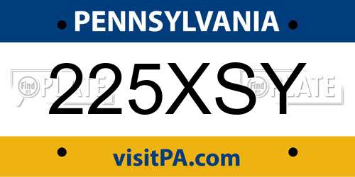 225XSY Pennsylvania License Plate