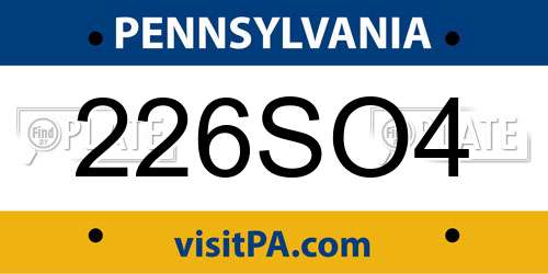 226SO4 Pennsylvania License Plate