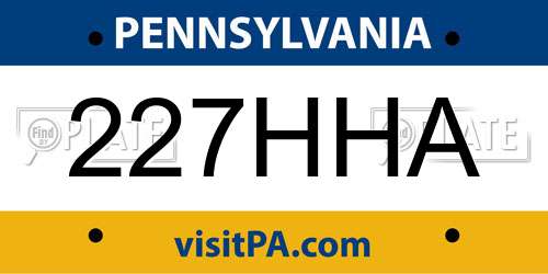 227HHA Pennsylvania License Plate