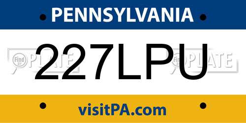 227LPU Pennsylvania License Plate