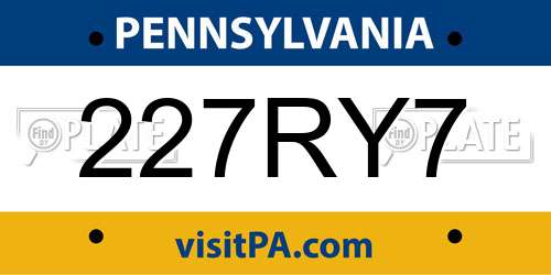 227RY7 Pennsylvania License Plate