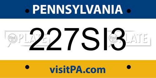 227SI3 Pennsylvania License Plate