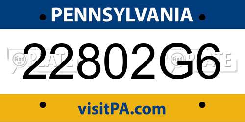 22802G6 Pennsylvania License Plate