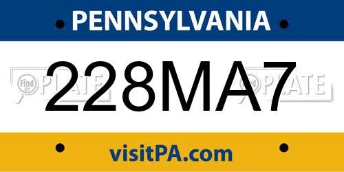 228MA7 Pennsylvania License Plate