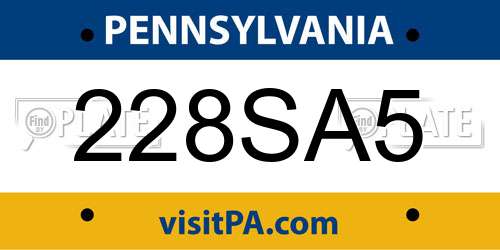 228SA5 Pennsylvania License Plate