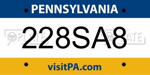 228SA8 Pennsylvania License Plate