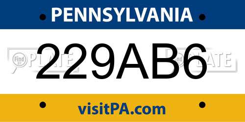 229AB6 Pennsylvania License Plate
