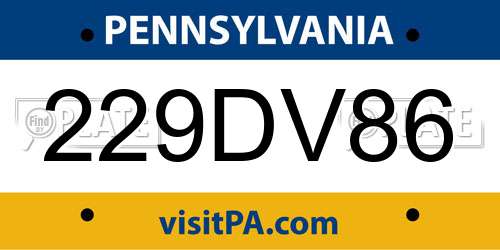 229DV86 Pennsylvania License Plate