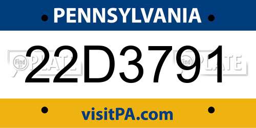 22D3791 Pennsylvania License Plate