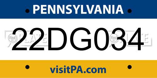22DG034 Pennsylvania License Plate
