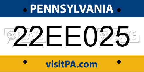 22EE025 Pennsylvania License Plate