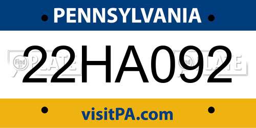 22HA092 Pennsylvania License Plate