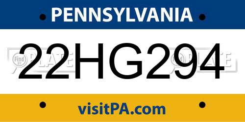 22HG294 Pennsylvania License Plate