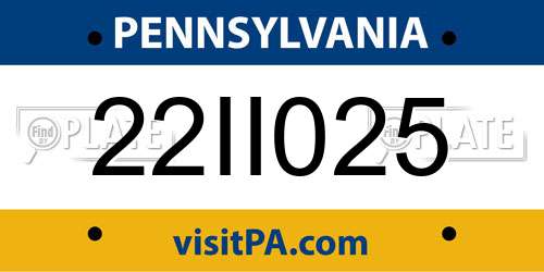 22II025 Pennsylvania License Plate