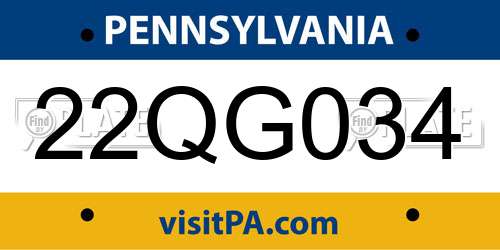 22QG034 Pennsylvania License Plate