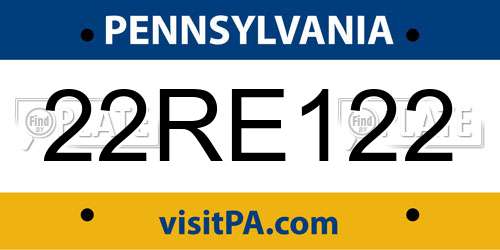 22RE122 Pennsylvania License Plate