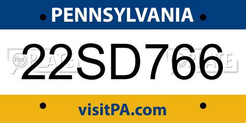 22SD766 Pennsylvania License Plate
