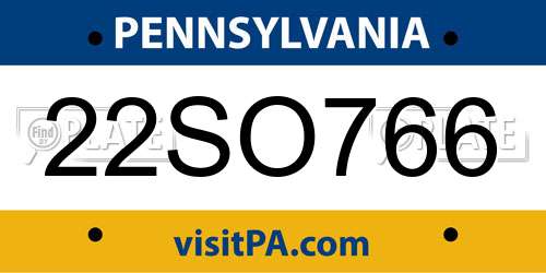 22SO766 Pennsylvania License Plate