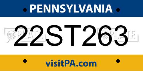 22ST263 Pennsylvania License Plate