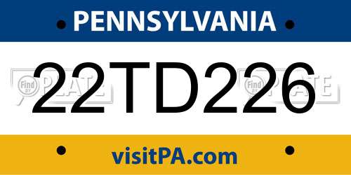22TD226 Pennsylvania License Plate