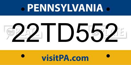 22TD552 Pennsylvania License Plate