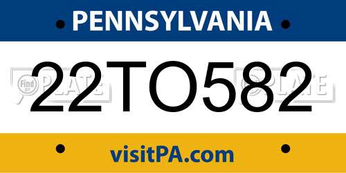 22TO582 Pennsylvania License Plate
