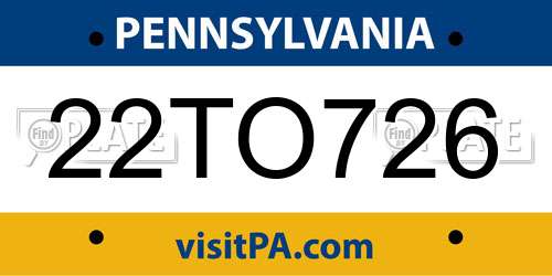 22TO726 Pennsylvania License Plate
