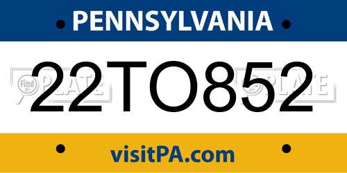 22TO852 Pennsylvania License Plate