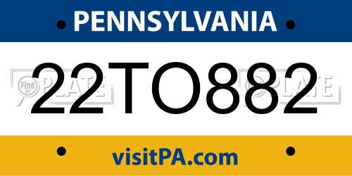 22TO882 Pennsylvania License Plate