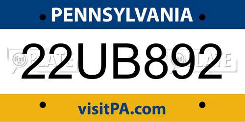 22UB892 Pennsylvania License Plate