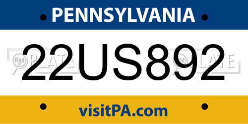 22US892 Pennsylvania License Plate