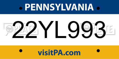 22YL993 Pennsylvania License Plate