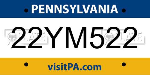 22YM522 Pennsylvania License Plate