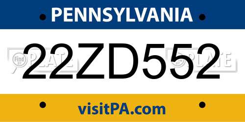 22ZD552 Pennsylvania License Plate