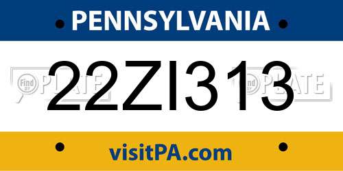 22ZI313 Pennsylvania License Plate