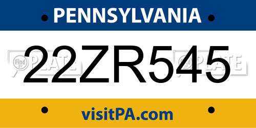22ZR545 Pennsylvania License Plate