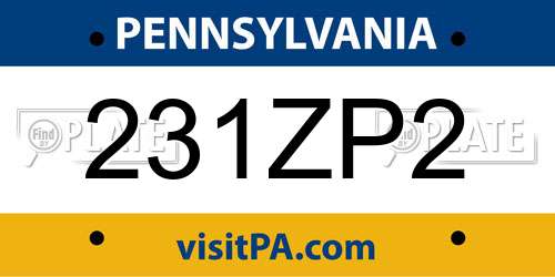 231ZP2 Pennsylvania License Plate