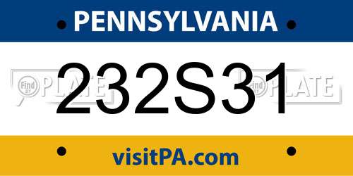 232S31 Pennsylvania License Plate