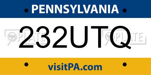232UTQ Pennsylvania License Plate