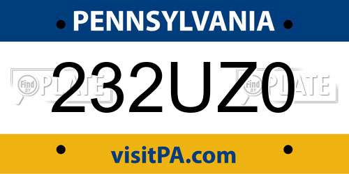 232UZ0 Pennsylvania License Plate