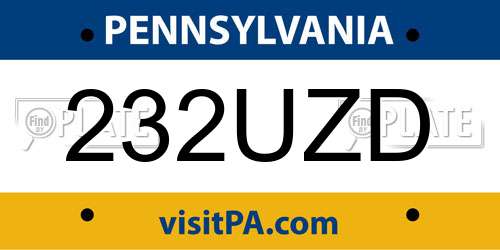 232UZD Pennsylvania License Plate