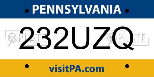 232UZQ Pennsylvania License Plate