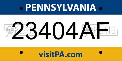 23404AF Pennsylvania License Plate