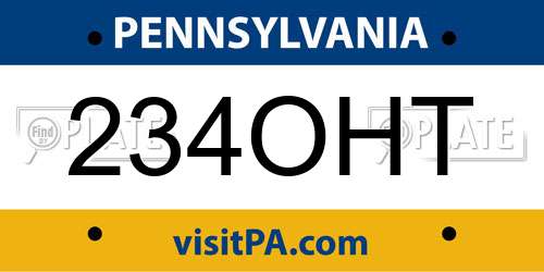234OHT Pennsylvania License Plate