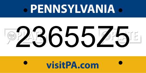 23655Z5 Pennsylvania License Plate